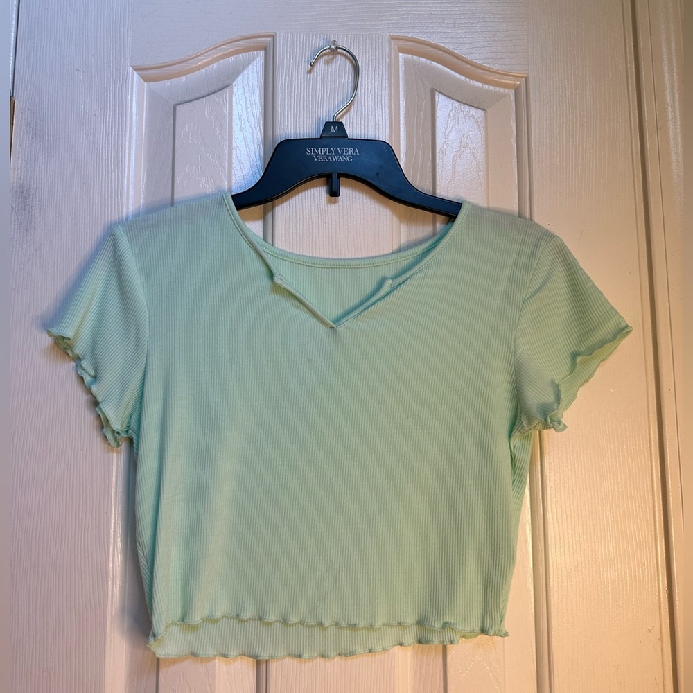 Lime Green Ruffled Sleeve Crop Top